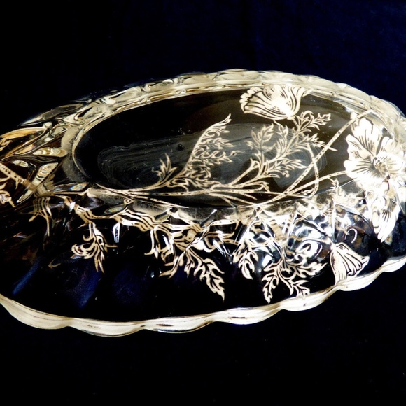 VTG STERLING SILVER CITY ON CLEAR CRYSTAL FLANDERS FLOWERS OVAL BOWL PLATE DISH - Picture 5 of 7